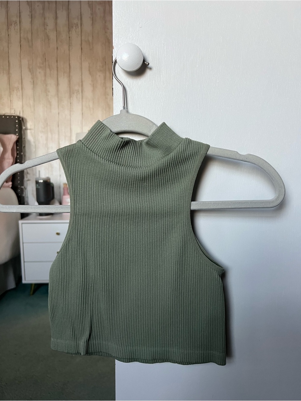 Mystique Boutique Olive Ribbed Mock Neck Crop Tank